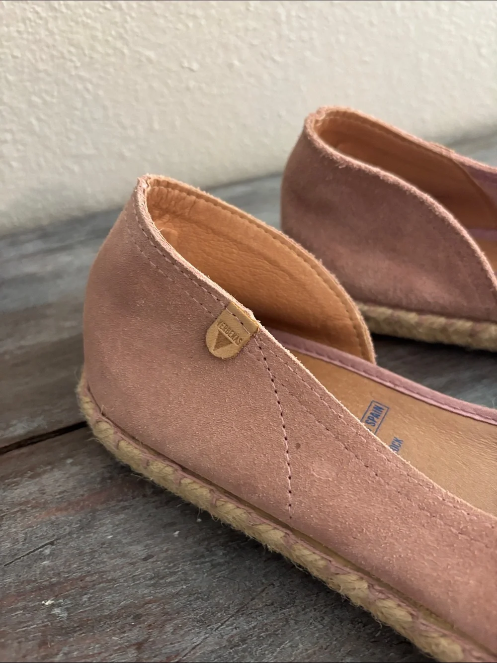 Verbenas Cruz Pink Suede Peep Toe Espadrille Flats Made in Spain Size 40 EU 9 US